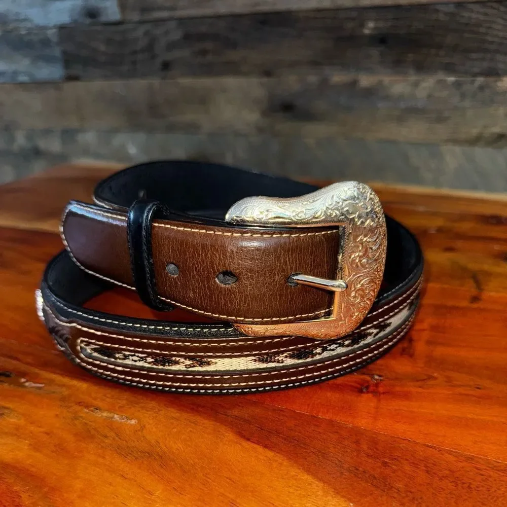 NOCONA MENS FABRIC INLAY AND CONCHOS LEATHER BELT